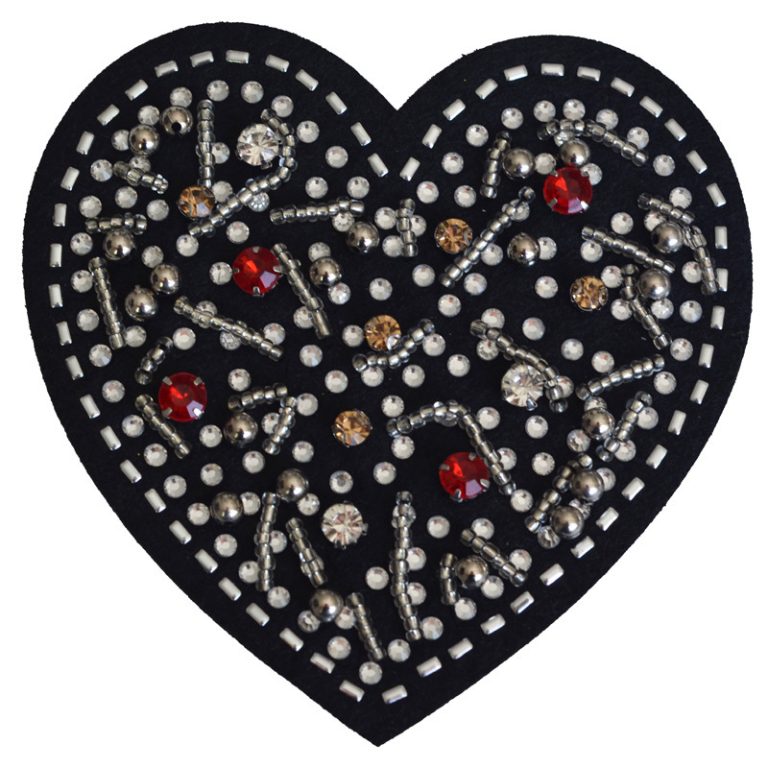 9cm red heart handmade beaded rhinestone patch for bag decoration